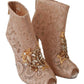 Dolce & Gabbana Pink Crystal Lace Booties Stilettos Shoes