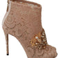 Dolce & Gabbana Pink Crystal Lace Booties Stilettos Shoes
