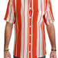 Dolce & Gabbana Orange Silk Striped Short Sleeve White Shirt