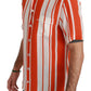 Dolce & Gabbana Orange Silk Striped Short Sleeve White Shirt