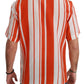 Dolce & Gabbana Orange Silk Striped Short Sleeve White Shirt
