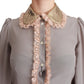 Dolce & Gabbana Gray Silk Gold Sequin Lace Blouse Shirt