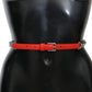 Dolce & Gabbana Red Leather Roses Floral Silver Waist Belt