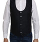 Dolce & Gabbana Blue Silk Romb Pattern Formal Coat Vest