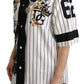 Dolce & Gabbana White and black Blouse Cotton Crystal Charms Amore Shirt