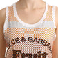 Dolce & Gabbana White Orange Crystal Sleeveless Tank Cotton Top