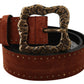 Dolce & Gabbana Brown Suede Leather Studded Baroque Belt