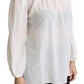 Dolce & Gabbana White Silk Pussy Bow Long Sleeved Top Blouse
