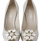 Dolce & Gabbana White Crystals Peep Toe Heels Satin Pumps Shoes
