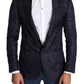 Dolce & Gabbana Blue Floral Jacquard Silk Coat MARTINI Blazer