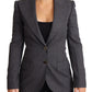 Dolce & Gabbana Gray Single Breasted Fitted Blazer Wool Jacket