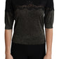 Dolce & Gabbana Black Shiny Lurex Lace Insert Pullover Top