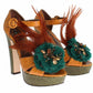 Dolce & Gabbana Orange Leather Crystal Platform Sandal Shoes