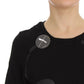Exte Black Cotton Motive Print Crewneck Pullover Sweater