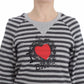 Exte Gray Striped Cotton Crewneck Sweater
