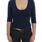 Exte Blue Cotton Top Zipper Deep Crew-neck Sweater