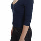 Exte Blue Cotton Top Zipper Deep Crew-neck Sweater