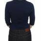 Exte Blue Cotton Top Zipper Deep Crew-neck Sweater