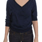 Exte Blue Cotton Top Pullover Deep V-neck Women Sweater