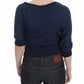 Exte Blue Cotton Top Pullover Deep V-neck Women Sweater
