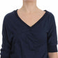 Exte Blue Cotton Top Pullover Deep V-neck Women Sweater