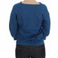 Exte Blue Cotton Top Pullover Deep V-neck Women Sweater