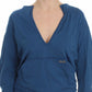 Exte Blue Cotton Top Pullover Deep V-neck Women Sweater
