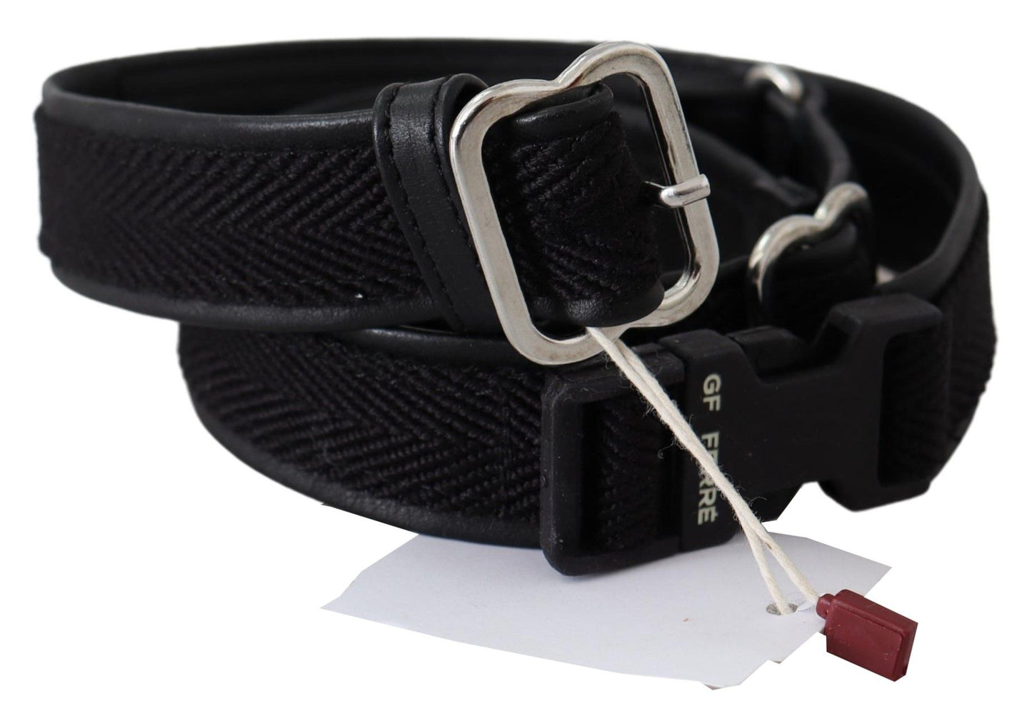 GF Ferre Black Leather Silver Chrome Metal Buckle Belt