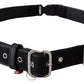 GF Ferre Black Leather Silver Chrome Metal Buckle Belt