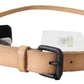 Scervino Street Light Brown Slim Leather Black Logo Buckle Belt Belt