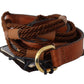 Scervino Street Brown Leather Braided Rope Gold Buckle  Belt