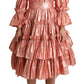 Dolce & Gabbana Pink Ruffled Dress Silk Cotton Gown Dress