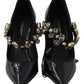 Dolce & Gabbana Black Leather Crystal Shoes Mary Jane Pumps