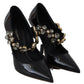 Dolce & Gabbana Black Leather Crystal Shoes Mary Jane Pumps