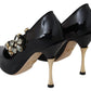 Dolce & Gabbana Black Leather Crystal Shoes Mary Jane Pumps
