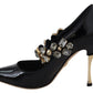 Dolce & Gabbana Black Leather Crystal Shoes Mary Jane Pumps