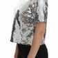 Dolce & Gabbana Silver Sequined Crewneck Blouse T-shirt Top