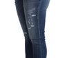 Dolce & Gabbana Blue Embellished Skinny Trouser Cotton Jeans