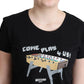 Moschino Black Cotton Come Play 4 Us Print Tops T-shirt