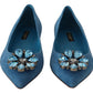 Dolce & Gabbana Blue Suede Crystals Loafers Flats Shoes