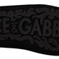 Dolce & Gabbana Black Leather Crystal Gold Crown Loafers Shoes