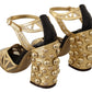 Dolce & Gabbana Black Gold Leather Studded Ankle Straps Shoes