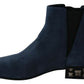 Dolce & Gabbana Blue Suede Embellished Studded Boots Shoes