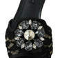 Dolce & Gabbana Black Taormina Lace Slides Crystals Flats Shoes