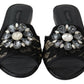 Dolce & Gabbana Black Taormina Lace Slides Crystals Flats Shoes