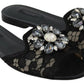 Dolce & Gabbana Black Taormina Lace Slides Crystals Flats Shoes
