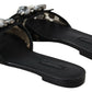 Dolce & Gabbana Black Taormina Lace Slides Crystals Flats Shoes