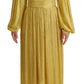 Dolce & Gabbana Yellow Crystal Mesh Pleated Maxi Dress