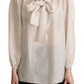 Dolce & Gabbana Light Gray Ascot Collar Shirt Silk Blouse Top