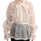 Dolce & Gabbana White Ascot Collar Long Sleeves Blouse Top
